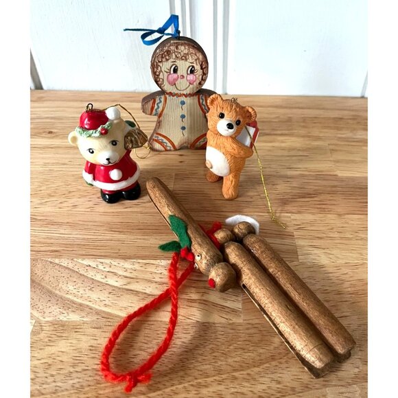 Lot of 4 Vintage Holiday Ornaments Hallmark Mouse, Porcelain Bear, Rudolph - Picture 1 of 15
